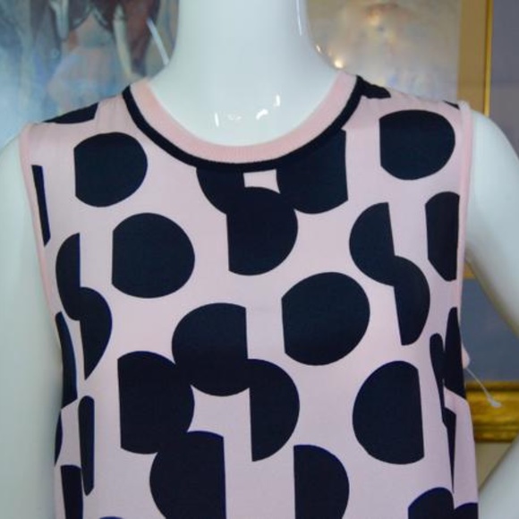🆕🏷️  Rebecca  Blush/Caviar Polka Dot Print Stretch Retro Silk Blouse. Size 2-6 - Picture 9 of 12
